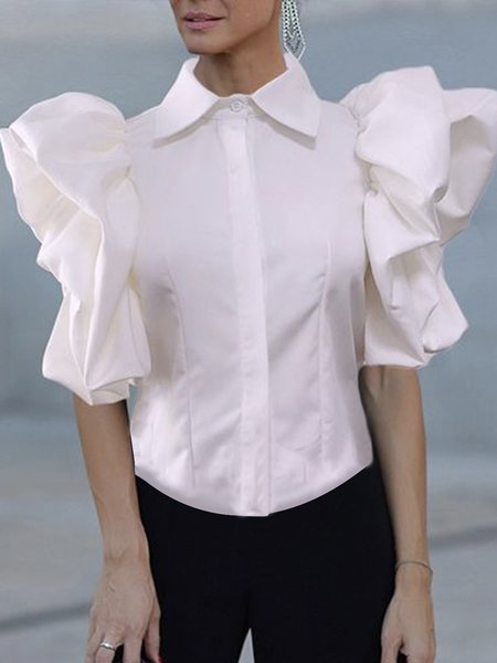 

Daily Elegant Polyester Cotton Shirt Collar Blouse, White, Blouses and Shirts
