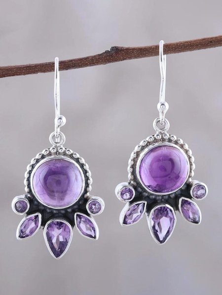 

Casual Purple Crystal Diamond Earrings Ethnic Vintage Women's Jewelry, Earrings