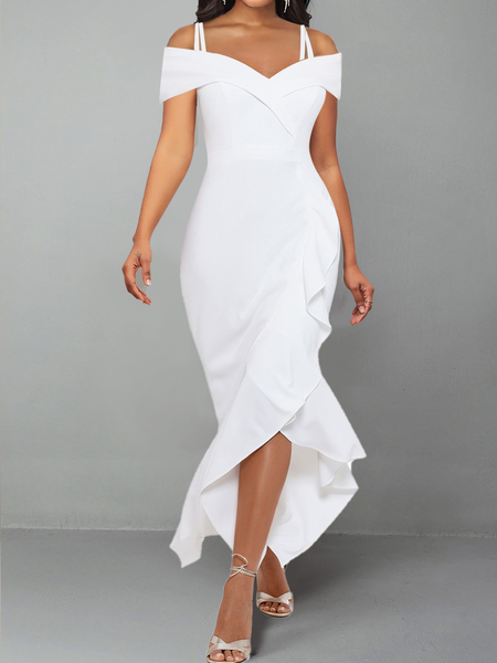 

Strappy Cold Shoulder White Short Sleeve Dress, Formal Dresses