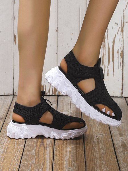 

Breathable Hollow out Mesh Fabric Platform Sports Sandals, Black, Sandals