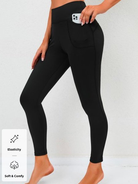 

Plain Casual Tight Pants, Black, Leggings