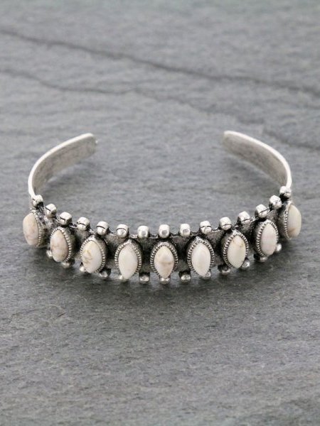 

Vintage Silver Metal White Turquoise Cuff Bracelet Ethnic Women's Jewelry, Bracelets