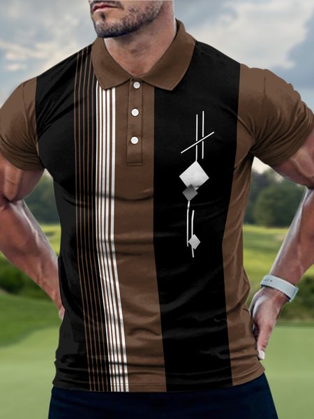 

Men’s Outdoor Golf Regular Fit Polo Collar Geometric Casual Polo Shirt, As picture, T-shirts