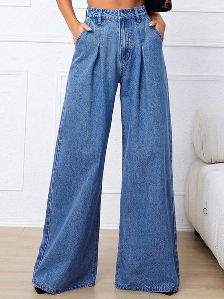 

Denim Urban Plain Wide leg Jeans, Blue, Jeans