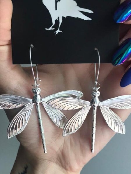 

Vintage Silver Metal Dragonfly Earrings Boho Ethnic Women Jewelry, Earrings