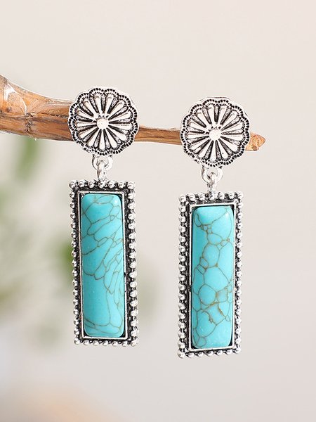 

Retro Turquoise Ethnic Pattern Earrings Casual Women's Jewelry, Cyan, Earrings