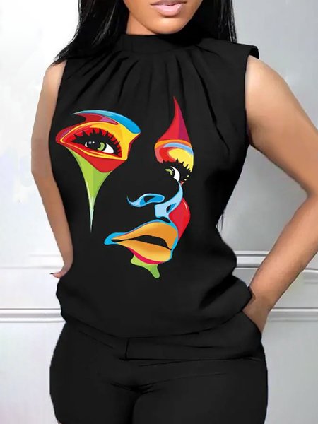 

Loose Casual Crew Neck Sleeveless T-Shirt, Black, Tees