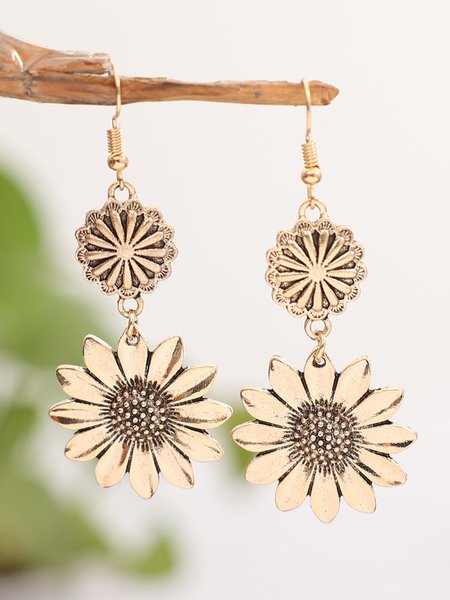 

Bohemia Daisy Flower Pendant Earrings Casual Vacation Women's Jewelry, Golden, Earrings