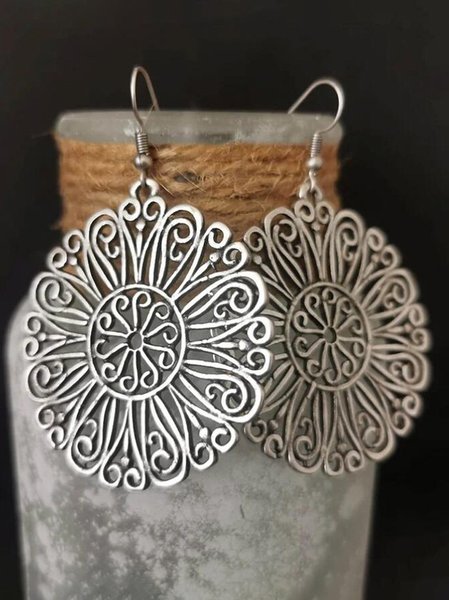 

Vintage Silver Floral Ethnic Pattern Earrings Casual Women Jewelry, Earrings