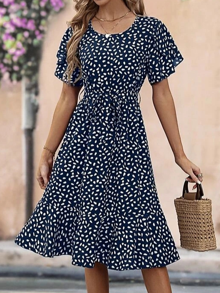 

Crew Neck Loose Casual Geometric Dress, Dark blue, Dresses