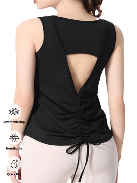 

Plain Knitted Casual Tank Top, Black, Tanks & Camis