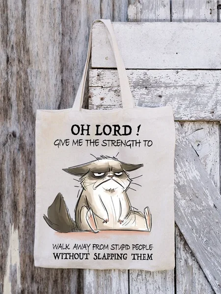 

Women's Funny Word Oh Lord Give Me The Strength To Walk Away From Stupid People Without Slapping Them Loose Shopping Tote, White, Bags