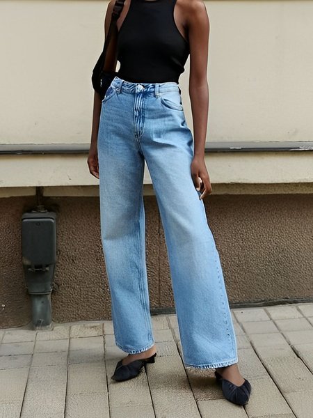 

Denim Regular Fit Urban Wide leg Jeans, Blue, Jeans