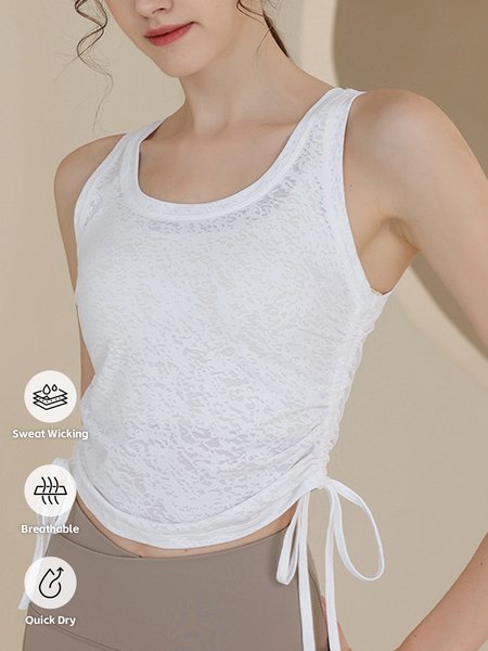 

Crew Neck Simple Plain Tank Top, White, Tanks & Camis