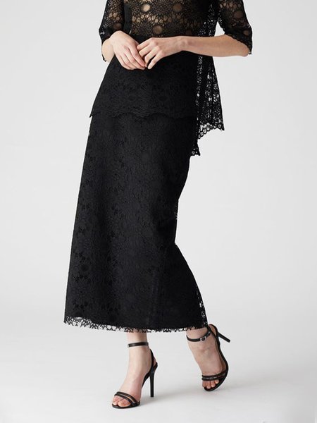 

Plain Regular Fit Elegant Skirt, Black, Skirts