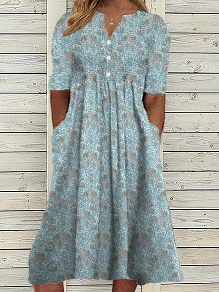 

Plus Size Loose Floral Vacation Dress, Blue, Dresses
