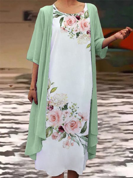 

Crew Neck Cotton Loose Casual Dress, Green, Dresses