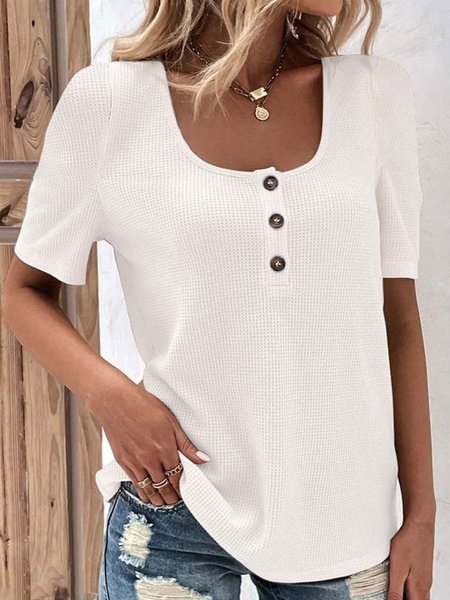 

Waffle Square Neck Oversized Top, White, Shirts & Blouses