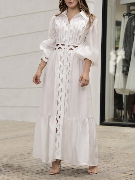 

Regular Fit Urban Plain Shirt Collar Maxi Dress, White, Maxi Dresses