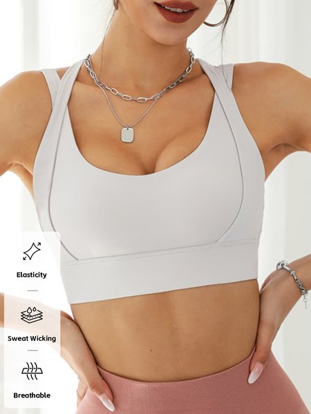 

Halter Casual Plain Sports Bra, Gray, Crop Bras