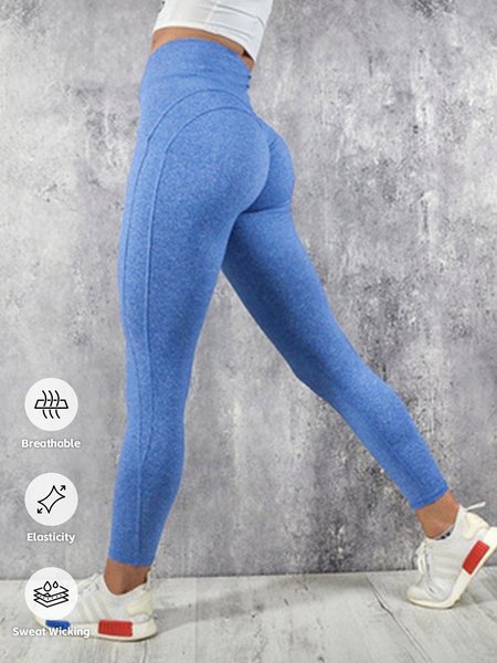 

Solid Color Pants Slim Yoga Sports Pants Leggings Pencil Pants Tight Sports Leggings, Blue, Leggings