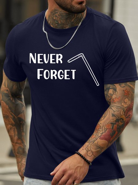 

Lilicloth X Paula Never Forget Straw Men's Text Letters Casual T-Shirt, Dark blue, T-shirts