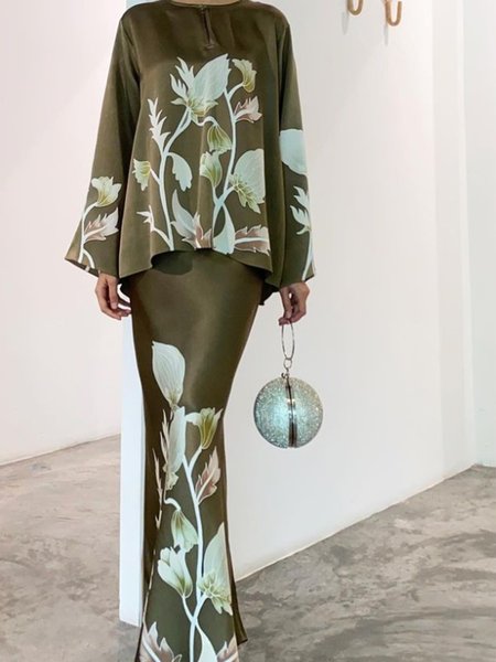 

Floral Crew Neck Loose Vacation Shirt, As picture, Blouses and Shirts