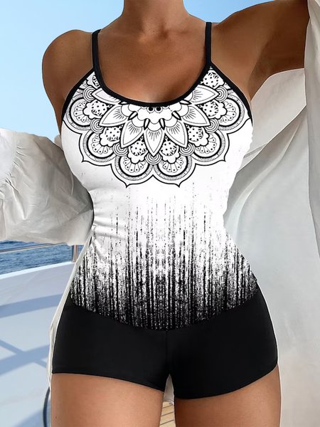 

Casual Printing Abstract Tankini, White, swimwear>>Tankinis