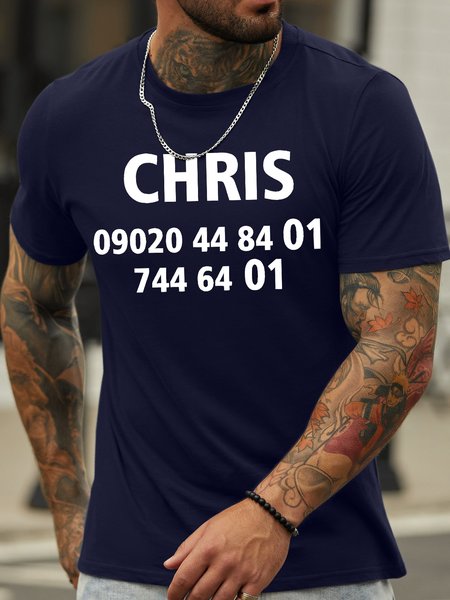 

Men's Chris 09020 44 84 01 744 64 01 Funny Graphic Printing Casual Text Letters Cotton T-Shirt, Purplish blue, T-shirts