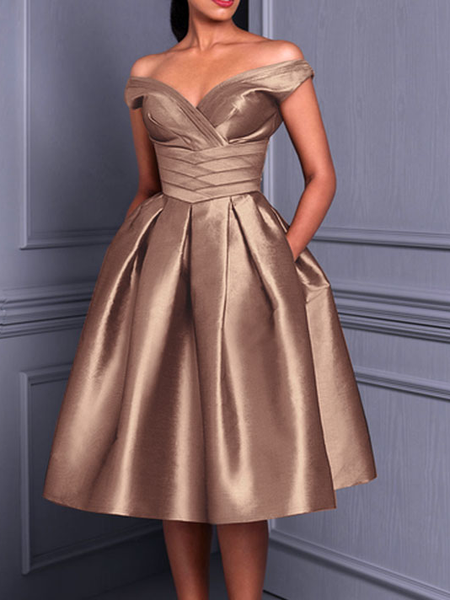 

Plain Regular Fit V Neck Elegant Wedding Guest Dress, As picture, Midi Dresses