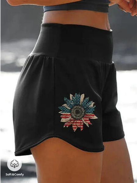 

Loose America Flag Casual Shorts, Black, Shorts