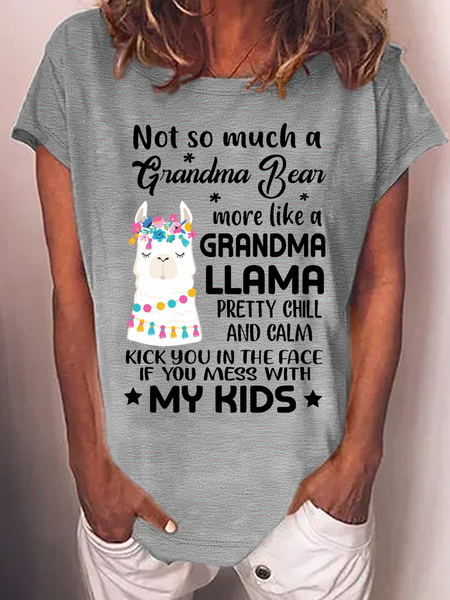 

Women's Funny Grandma LLama Casual Loose Text Letters Crew Neck T-Shirt, Gray, T-shirts