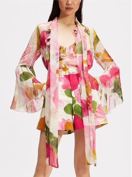 

Vacation V Neck Floral Loose Blouse, As picture, Blouses and Shirts