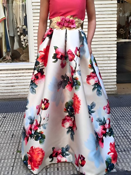 

Floral Regular Fit Elegant Maxi Skirt, As picture, Skirts