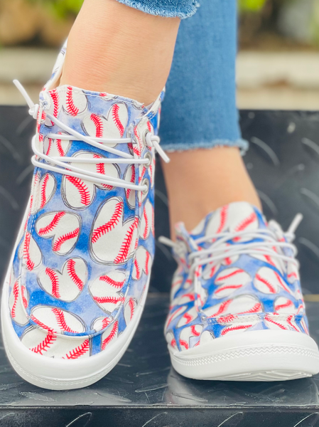 

Women's baseball Pattern Loafers Comfortable & Lightweight Ladies Shoes, Blue, Sneakers