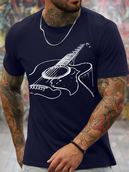 

Men's Music Lover Guitar Funny Graphic Printing Loose Cotton Text Letters Casual T-Shirt, Purplish blue, T-shirts