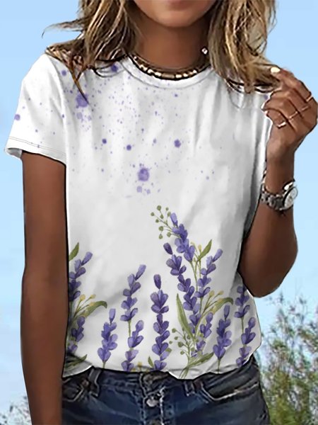 

Lilicloth x Iqs Plant Floral Women's Crew Neck Casual T-Shirt, As picture, T-shirts