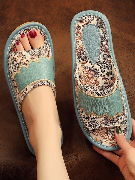 

Vintage Ethnic Pattern House Slippers, Blue, Slippers