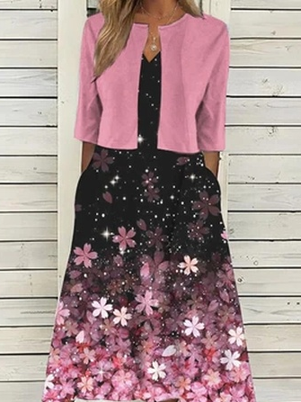 

Floral Loose Elegant Two-Piece Set, Pink, Dresses