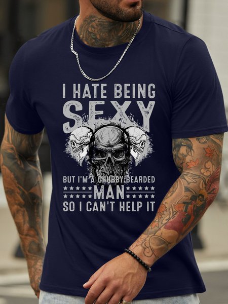

Lilicloth X Jessanjony I Hate Being Sexy But I'm A Chubby Bearded Man So I Can't Help It Men’s Skull Casual Crew Neck T-Shirt, Dark blue, T-shirts