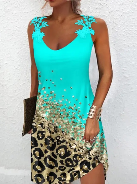 

Contrast Leopard Print Lace Patch Casual Summer Dress, Dresses