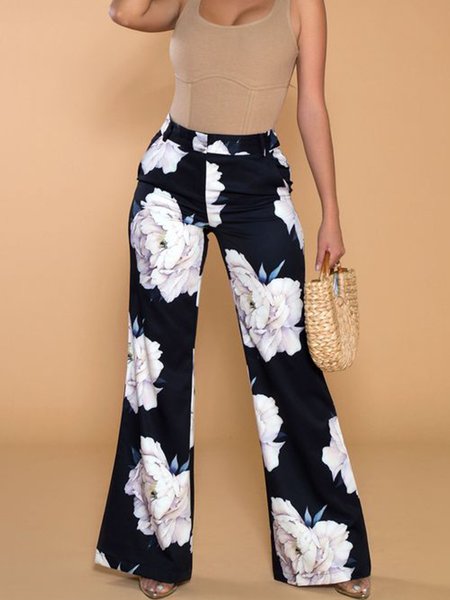 

Elegant Regular Fit Floral Fashion Pants, As picture, Pants