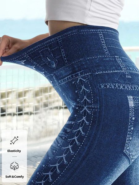 

Tight Geometric Casual Leggings, Blue, Leggings