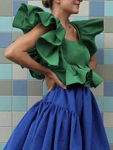 

Square Neck Regular Fit Elegant Shirt, Green, Blouses and Shirts