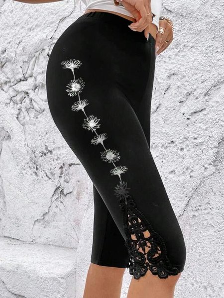 

Lace Tight Floral Casual Leggings, Black, Leggings