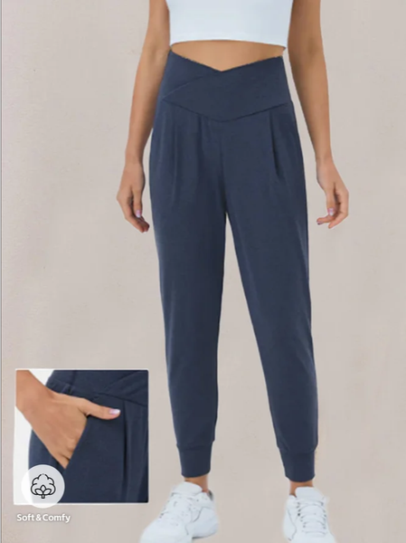

Plain Casual Loose Sweatpants & Joggers, Blue, Pants