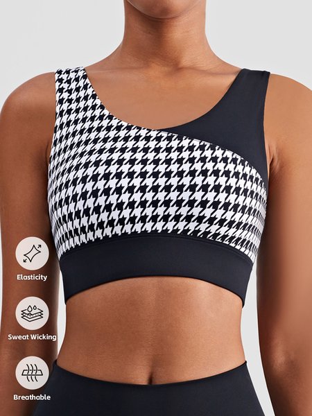 

Casual Plaid Sports Bra, Black, Crop Bras