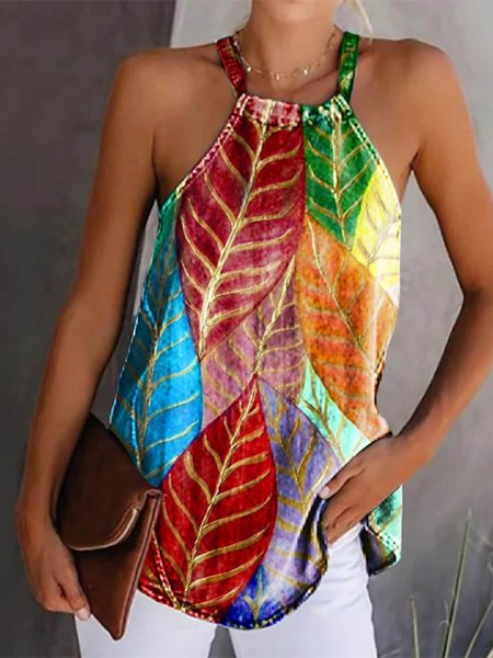 

Womens Halter Casual Print Tank Tops, Red, Tanks & Camis