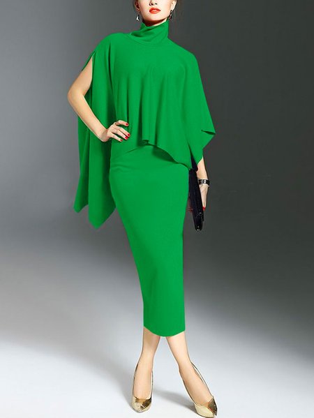 

Plus Size Plain Elegant Regular Fit Midi Dress, Green, Plus Dresses