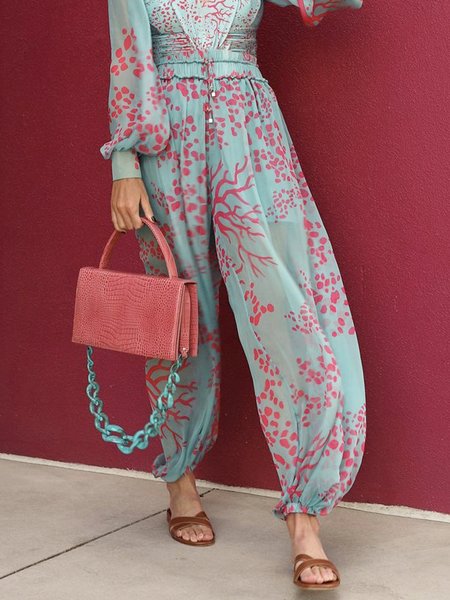 

Chiffon Regular Fit Vacation Fashion Pants, Blue, Pants